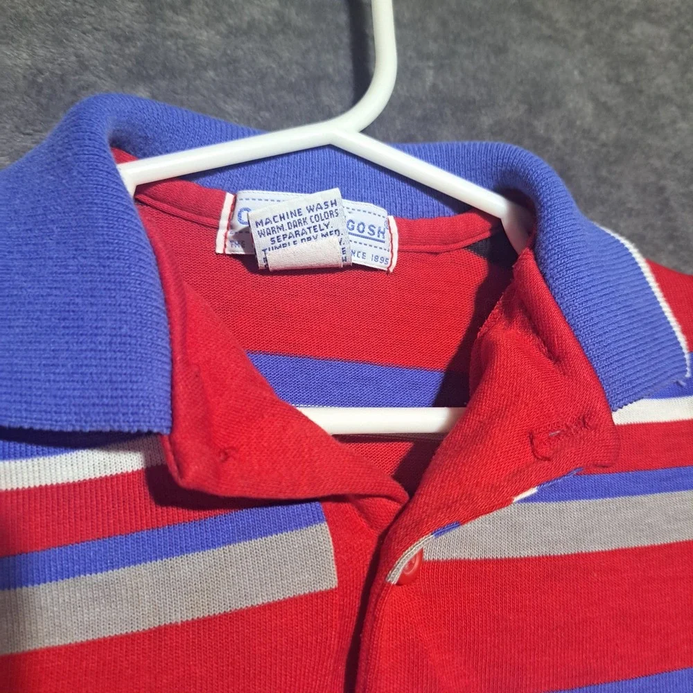 VTG OshKosh B'gosh Boys 4T Striped Long Sleeve Polo Shirt Red Blue USA Retro Kid